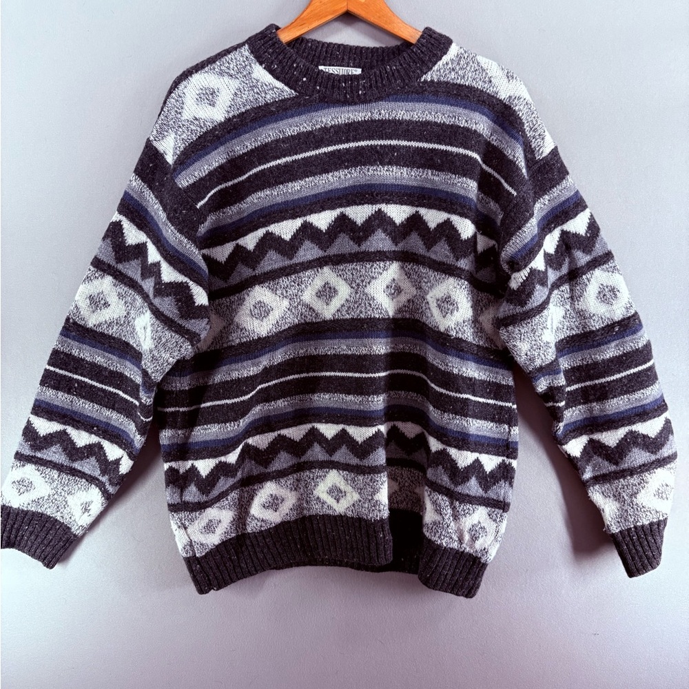 Vtg Tessitore Men Made Italy Wool Alpaca Man Sweater 90s Size L ? Knit Geometric